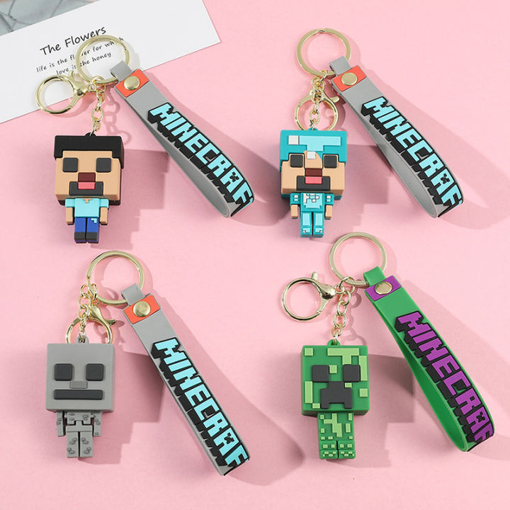 【Be worth】 Soft 3D Keychain Cute Fashion Doll Accessories Minecraft Game Figures Keyring For Women Men Bag Charms Pendant