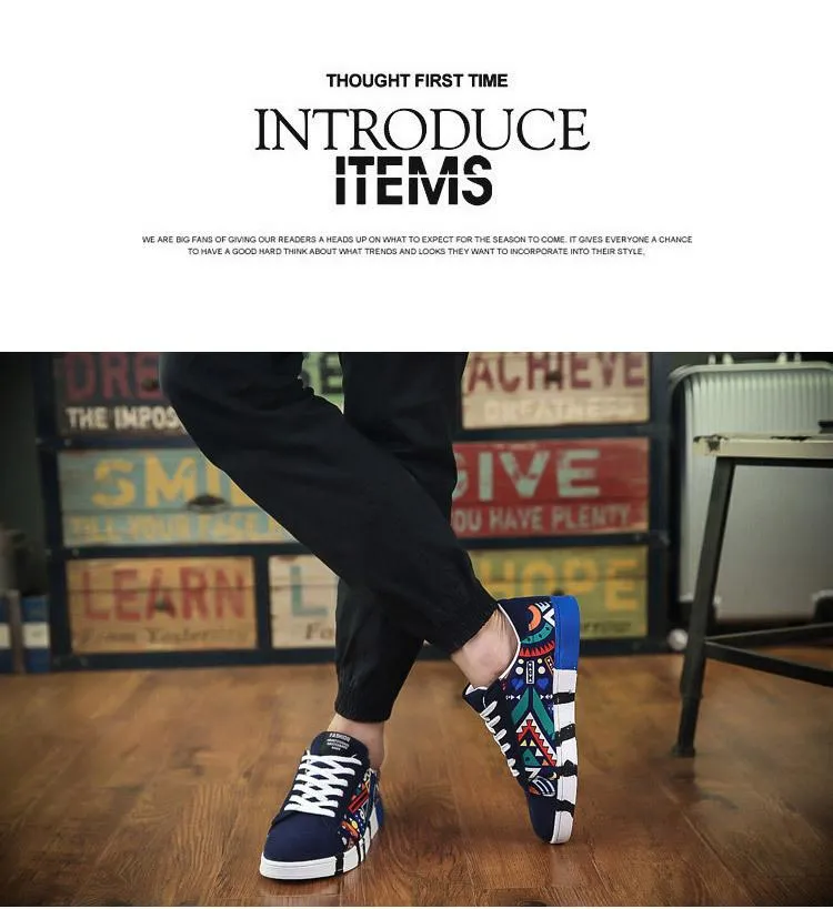 Gmu Casual Canvas Printed Rubber Shoes Sneakers for Men