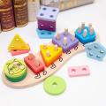 Montessori Kids Geometric Building Blocks Column Stack Game Shape Matching Board Puzzle Toy Toddler Education Cognition Toys.