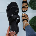 2024 New Foreign Trade Plus Size Casual Slippers Women's Round Toe Straight Rhinestone Flat Slippers.