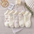 5pair /Lot Ankle Socks for Women Crew Colorful No Show Low Cut Invisible Cotton Thin Non-slip Silicone Breathable Walking White. 