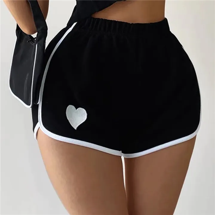 Heart%20Printing%20Shorts%20Women%20Summer%20Sports%20Shorts%20Casual%20Elastic%20Waist%20Hot%20Pants%20For%20Fitness%20Running%20Solid%20Pajama%20Pants%20Homewear%20-%20Image%203