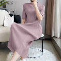 ZANZEA Womens Chinese Style Elegant Plain Short Sleeve Slims Fit Pleated Midi Shift Dresses #11. 