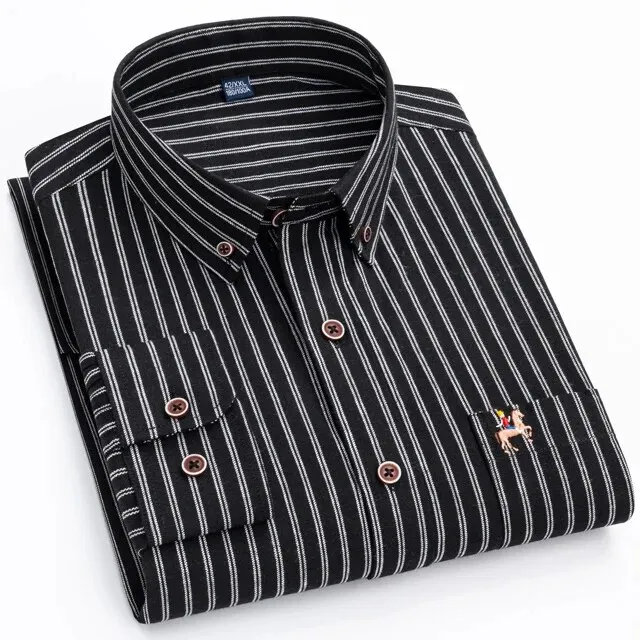 Fashion%20Men's%20Long%20Sleeve%20Casual%20100%25%20Cotton%20Striped%20Oxford%20Shirt%20with%20Embroidered%20Chest%20Pocket%20Standard-fit%20Button-down%20Shirts%20-%20Image%207