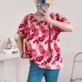 Large Flower Floral-Print off-Shoulder Top Women's Summer Korean Style Fashion Shirt Casual Shirt New Girl Sweet and Spicy.