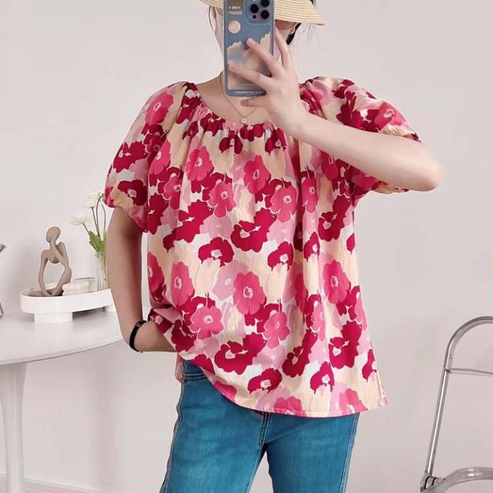 Large%20Flower%20Floral-Print%20off-Shoulder%20Top%20Women's%20Summer%20Korean%20Style%20Fashion%20Shirt%20Casual%20Shirt%20New%20Girl%20Sweet%20and%20Spicy%20-%20Image%204