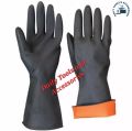 Rubber Safety Hand Gloves Black And Orange Latex use for Resist Oil, Acids, Chemical, Gardening, Kitchen Works. pack of 1 pair..