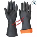 Rubber Safety Hand Gloves Black And Orange Latex use for Resist Oil, Acids, Chemical, Gardening, Kitchen Works. pack of 1 pair..