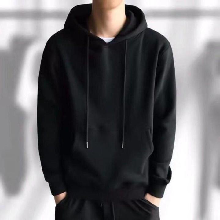 Black Non-Zipper Fleece Hoodie for Men - Stay Cozy and Fashionable in This Winter Wardrobe Must-Have