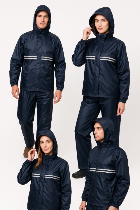 Rain Coats for Men Waterproof Jacket and Pant with Bag blue