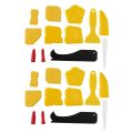 Caulking Tool Kit-14 x Yellow silicone sealant finishing tools
2 x Black caulk remover
2 x Yellow grout scraper
2 x White caulk nozzle
4 x Red caulk nozzle caps-Color as shown.