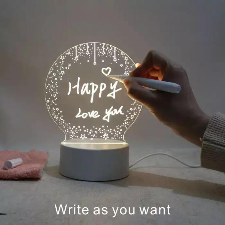 3D LED Note Board USB Message Board with WHITE PEN Creative Acrylic  Lamp Night Lights Gifts Bedroom Desk Lamp