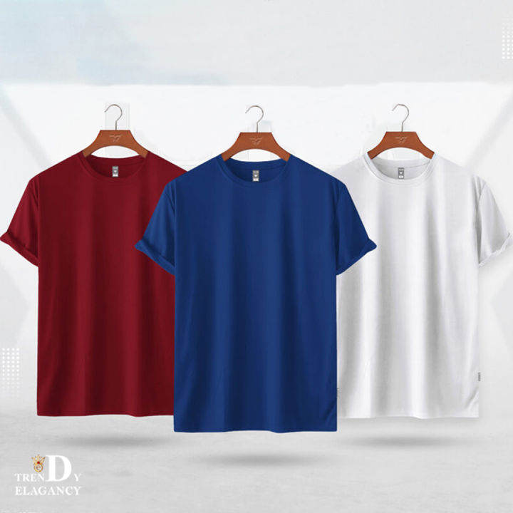 Solid Color 3 combo Round Neck Short Sleeve T-Shirt for Men ( Combo ) - 3 pieces-Trendy Elegency