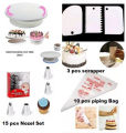 Cake Decorating Turntable - 28 cm +12 pieces Cake decoration Nozzle set + 10 Piping Bags + 3 pcs scrapper combo pack of 4 items. 