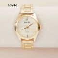 Lovito Classy Plain Basic Stainless Steel Strap Quartz Watch for Woman LL4025 (Golden).
