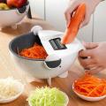New 9 in 1 Multifunction Magic Rotate Vegetable Cutter with Drain Basket Vegetables Chopper Veggie Slicer Kitchen Tool with 8 Dicing Blades. 