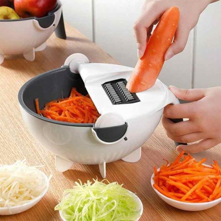 New 9 in 1 Multifunction Magic Rotate Vegetable Cutter with Drain Basket Vegetables Chopper Veggie Slicer Kitchen Tool with 8 Dicing Blades