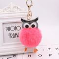 Cute Pompom Owl Keychain pom pom Key Chain Rabbit Fur Ball pompon Porte Clef Fluffy Leather Key Ring accessories Jewelry. 