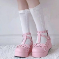new Sweet Heart Buckle Wedges Mary Janes Women Pink T-Strap Chunky Platform Lolita Shoes Woman Punk Gothic Cosplay Shoes 43 House Foocus. 