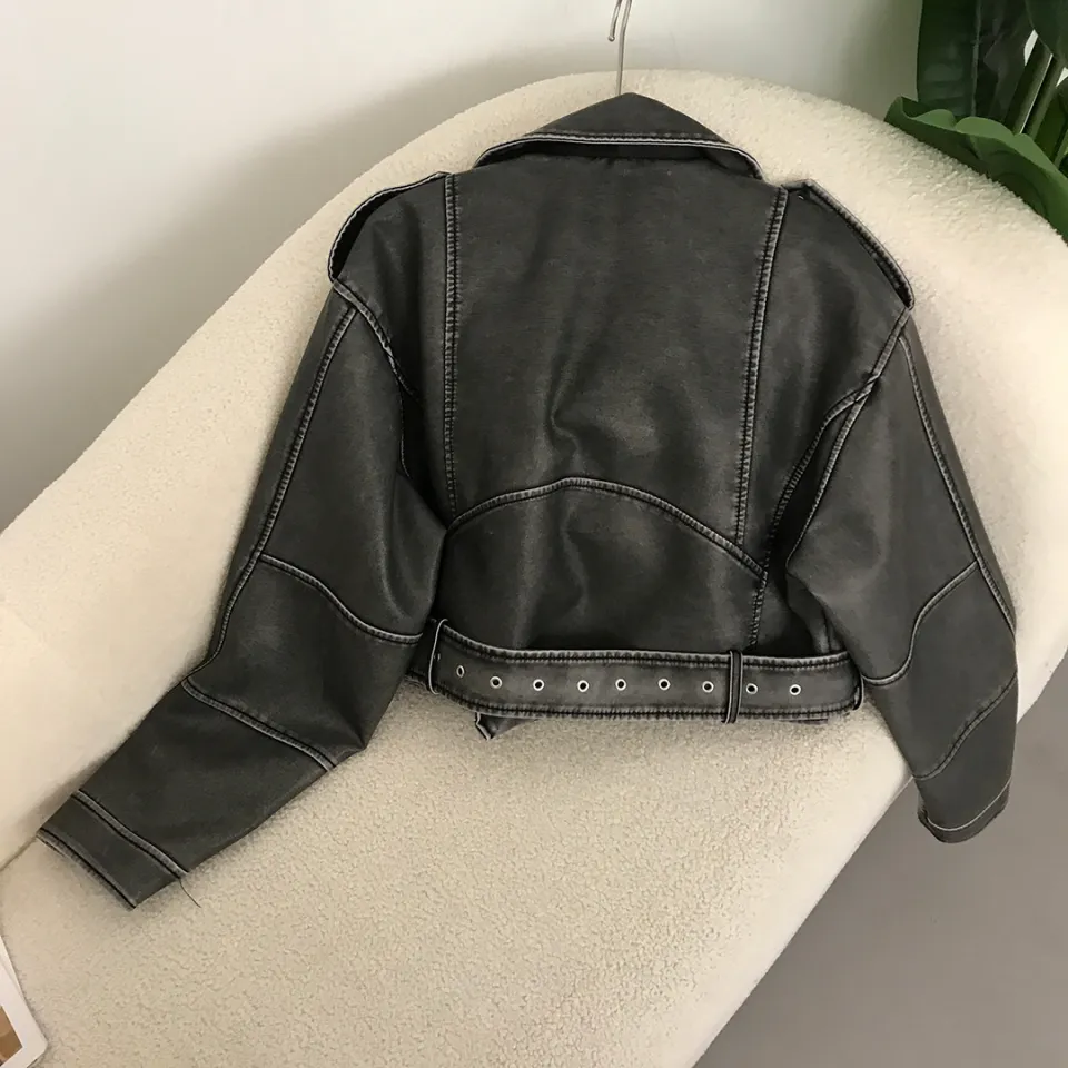 New Spring Woman Faux Leather Jacket Chic Vintage American
