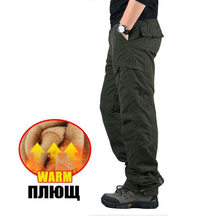 Winter Fleece Cargo Pants Men Snow Thick Cotton Warm Overalls Outdoor Camping Work Loose Large Plus Size Casual Trousers 2021New