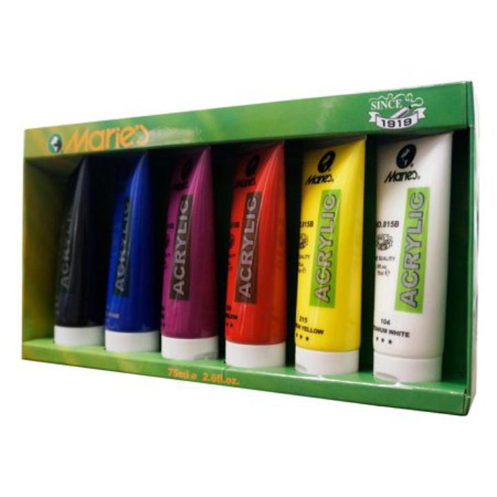 Marie's Acrylic Color Set, 75ml Tubes, 6 Assorted Colors/Box