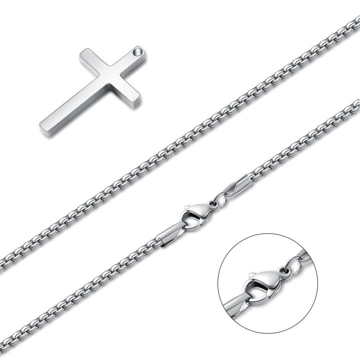 Vonmoos%2016-24%20Inch%20Silver%20Cross%20Necklace%20Mens%20Cross%20Necklaces%20with%202.5mm%20Cross%20Chain%20and%20Exquisite%20Stainless%20Steel%20Cross%20Pendant%20-%20Image%202