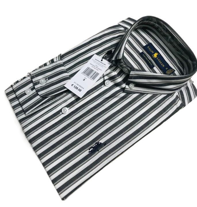 Man's%20cotton%20shirt%20full%20sleeve%20Ralph%20Lauren%20Slim%20Fit%20Striped%20Shirt-%20Ash%20Grey%20-%20Image%202