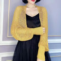 2024 Mesh Ice Silk Knitted Cervical Support Summer Sun Protection Cardigan Outer Wear Women's Short Cape Air Conditioning Shirt Outer. 