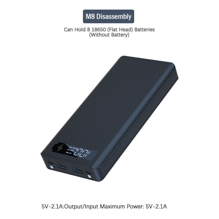 QC/PD Quick Charge 8x18650 LCD Battery Power Bank Case Battery Storage Box Tetuo