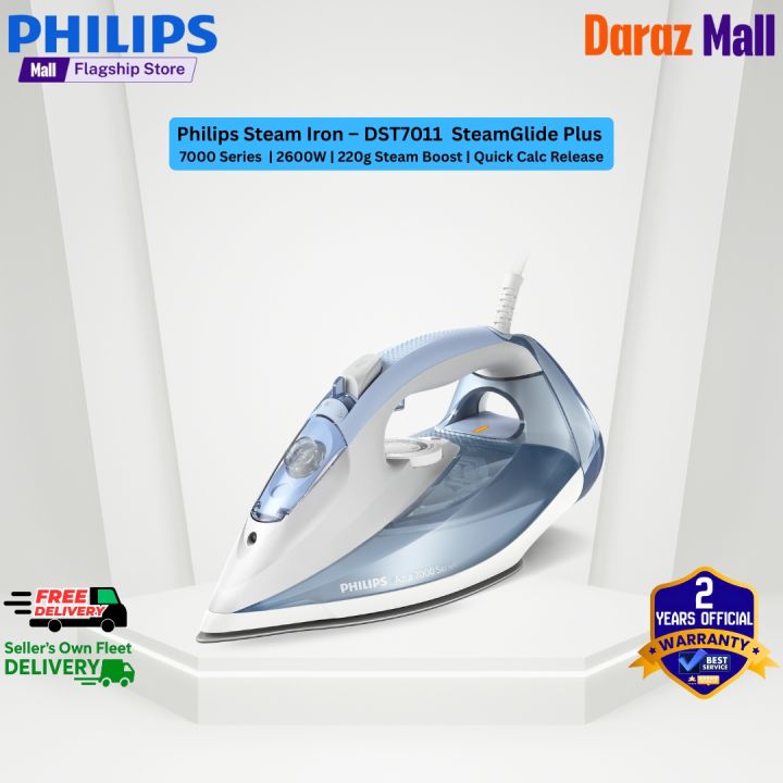 Philips Steam Iron DST7011 Azur SteamGlide Plus 7000 Series  | 2600W | 220g Steam Boost | Quick Calc Release