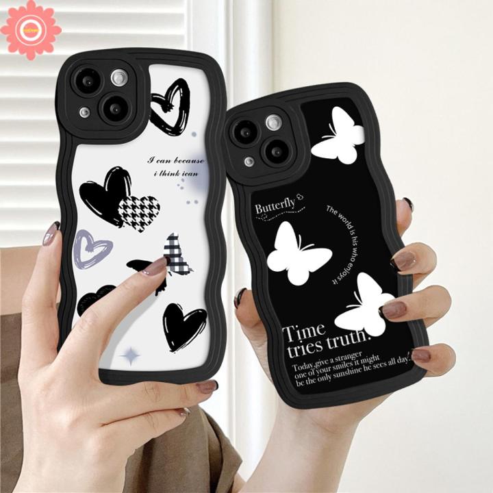 Retro Butterfly Case for OPPO A7 A3S A15 A17 A16 A54 A9 A74 A95 A57 A55 A76 A96 A1K A53 A33 A92 A31 A12 A11K A35 A11 A36 A32 A52 A72 Reno 5 6 7 8 4F Love Heart Black White Letter Cover