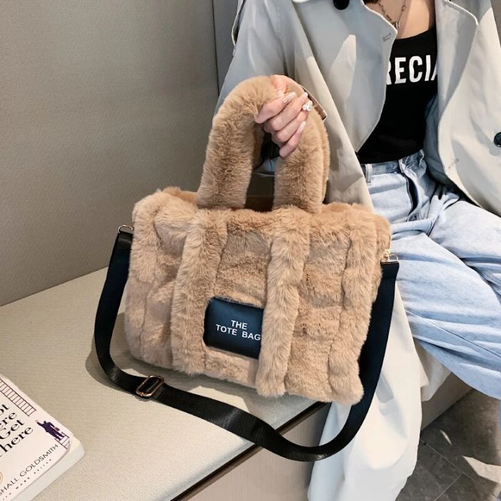Designer Faux Fur Large Tote Bag Woman Luxury Soft Plush Women's