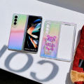 【Healer DingD】Laser Rainbow Gradient Transparent Phone Case For Samsung Galaxy Z Fold 5 4 3 Cute 3D Crystal Bear Bracket Hard Ultrathin Cover. 