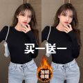New Fleece-Lined Black Long Sleeve T T-shirt Women's Autumn and Winter Inner Bottoming Shirt Women's Thickened Warm Slim-Fit Figure Flattering Top. 