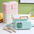 Leak-proof Bento Lunch Box With 3 Compartments Double Layer Buckle Closure Microwave Safe Stackable Salad Box For Kids Adults. 