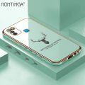 Hontinga for Infinix Smart 5 Back Cover + Free Lanyard Luxury 6D Plating Cartoon Lucky Deer Side Pattern Case Soft Silicone Square Phone Cases.