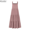 ZANZEA Muslimah Women Muslim Sleeveless Square Neck Pinafores Dress Tiered Party Swing Sundress. 
