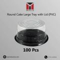 MAIS Reuseble Food Grade Plastic Round Cake Tray With Lid Large PVC - 100 pcs. 