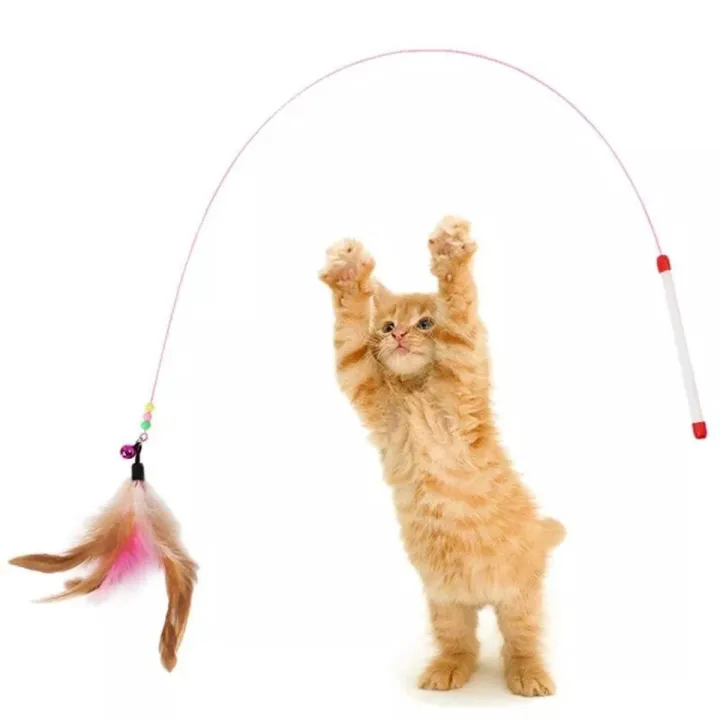 1pc Cat Toy Stick Feather Wand With Bell Toys Plastic Artificial Colorful Cat Teaser Toy