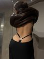 Laxsesu Backless Slip Long Dress Elegant Summer Holiday Style Beachwear Sleeveless Draped V-Neck Slip Maxi Dresses. 
