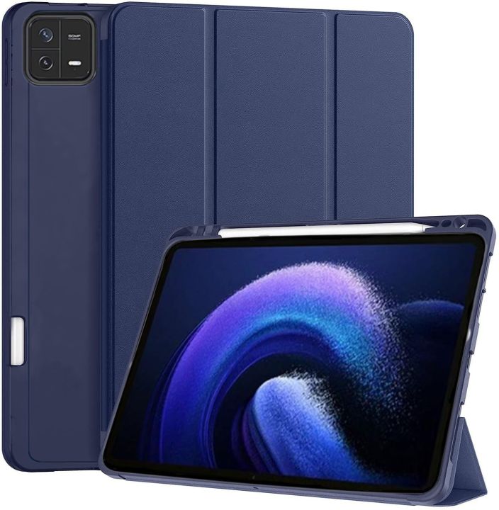 Robustrion Cover for Xiaomi Mi Pad 6 Cover, Trifold Flip Case Cover with Pencil Holder for Xiaomi Mi Pad 6 11 inch, Support Auto Sleep Wake - Black/Blue
