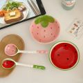 Large Cereal Bowl Scoop Watermelon Strawberry Shaped Hand Painted Ramen Spoon Long Handle Cute Kitchen. 
