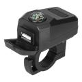 Phone Charger Waterproof Easy to Install Outdoor Compass USB Charger For Motorcycle. Black.