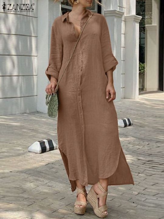 ZNAZEA%20Fashion%20Women%20Shirtdress%20Autumn%20Work%20OL%20Holiday%20Dress%20Solid%20Color%20Long%20Sleeve%20Buttons%20Down%20Casual%20Loose%20Dresses%20Hem%20Split%20-%20Image%203