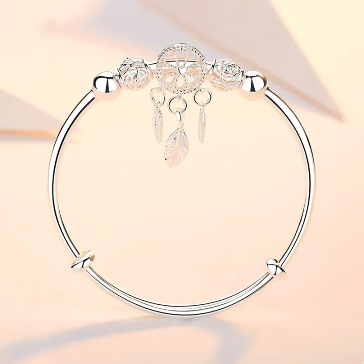 Alien%20Adjustable%20size%20925%20Sterling%20Silver%20Bangle%20cuff%20Dreamcatcher%20Tassel%20Feather%20Round%20Bead%20Charm%20Bracelet%20jewelry%20For%20Women%20wedding%20-%20Image%204