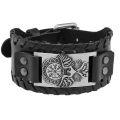 Punk Black Wide Bracelet for Men Nordic Viking Designer Gothic Bracelet Men's Leather Adjustable Wristband Jewelry. 