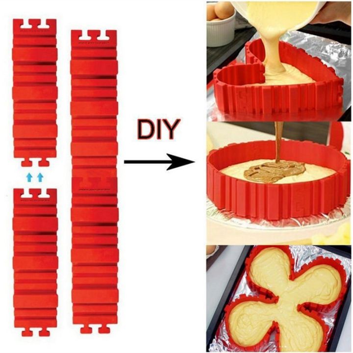 4 Pcs/set Silicone Snake Cake Mold DIY Baking Heart Square Rectangular Shape Round Bakeware Cake Mould Pastry Tools 19*5.5CM
