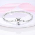 925 Sterling Silver Bracelet Moments Sparkle Heart-shaped Suitable for Pandora Snake Chain Bracelet DIY Beads for Gift Women. 