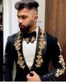 Black Gold Appliques Men Suits 2 Pieces Set Handsome Groom Wedding Tuxedos Slim Fit Formal Business Male Blazer Pants Outfit. 